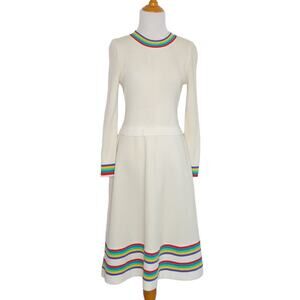 Vintage Giamo Knits Dress Rainbow Trim 60s 70s Long Sleeve Women Small